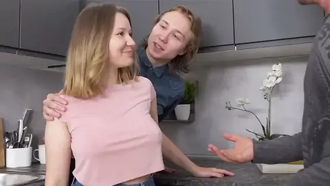 Nice blondie dame is cuckold on her boyfriend for some cash