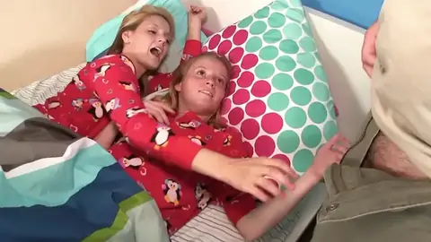 Fantastic POINT OF VIEW forearm-job by petite stepdaughters in pajamas