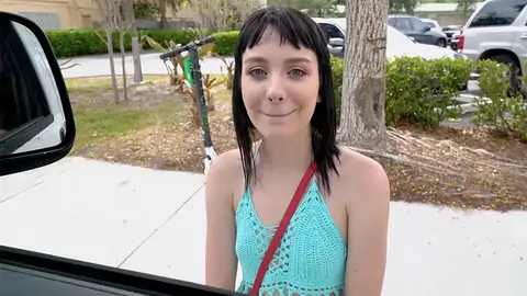 Ultra-Nice teenager is flashing her lil' orbs to the driver